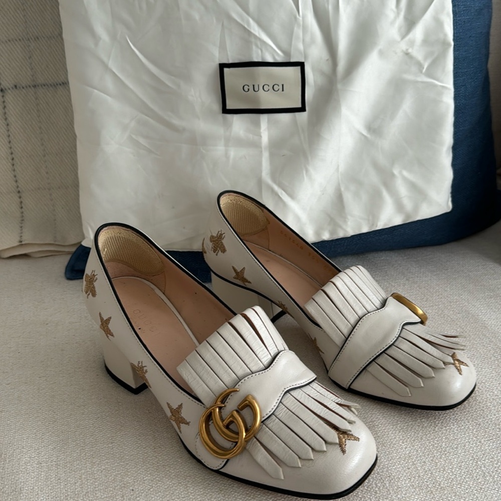 White leather Gucci mocassins